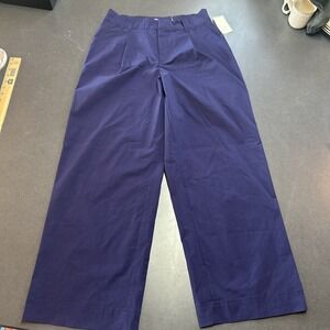 Women's High-Rise Wide Leg Poplin Trousers  A New Day Navy 10